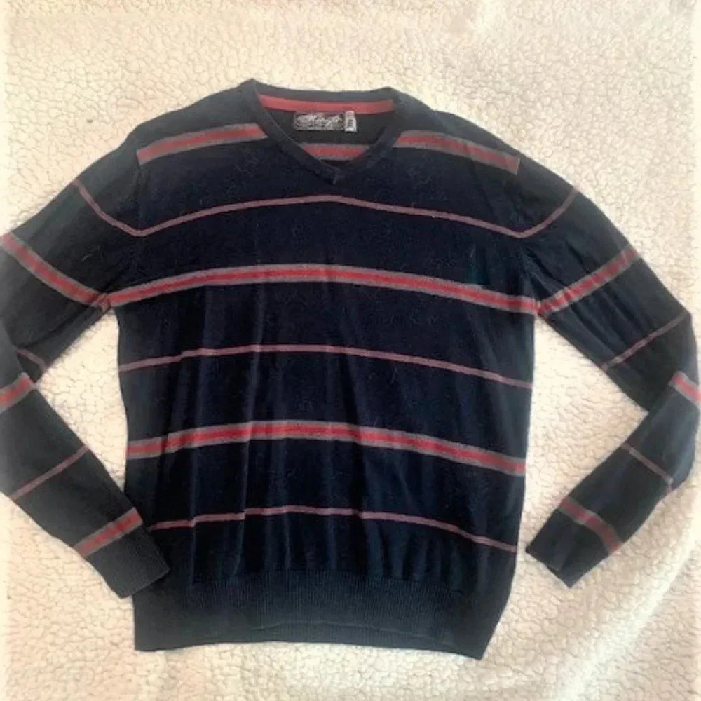 preppy crew neck navy striped sweater